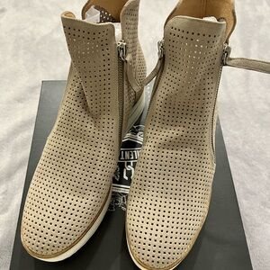 Cream Perforated Suede Ankle Boots